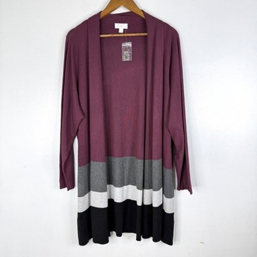 Belle Kim Gravel Cardigan Colorblock Sweater XL Open Front Knit Boho